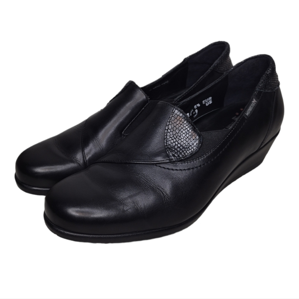Mephisto Air-Jet Women's Black Leather Comfort Slip On Wedges Size 9